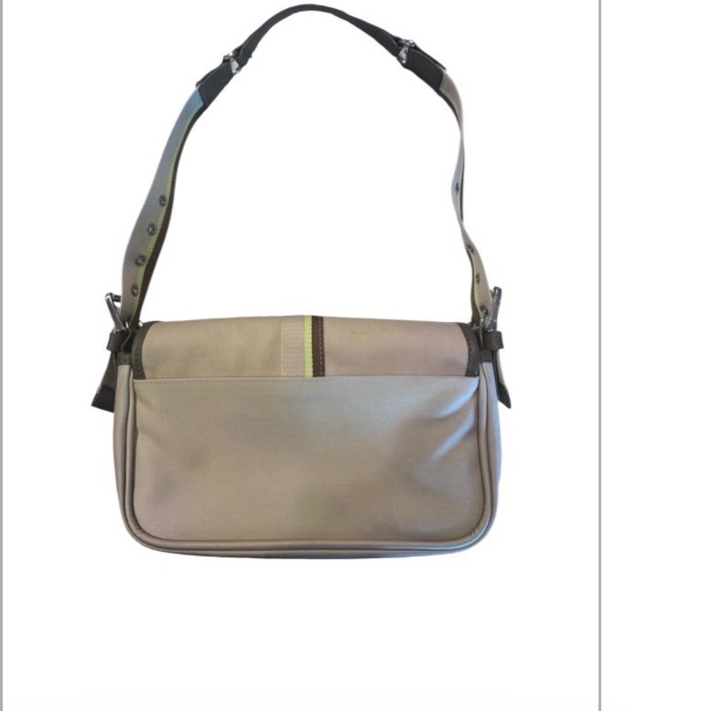 Vintage Longchamp Beige Olive Stripe Shoulder Bag Y2K Baguette France - Picture 3 of 12